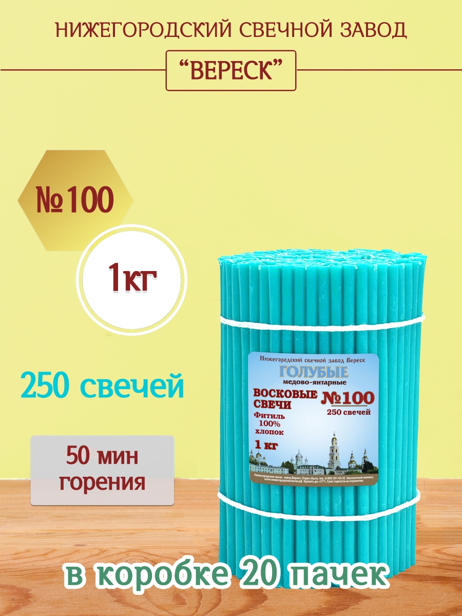 Восковые свечи ГОЛУБЫЕ пачка 1 кг № 100