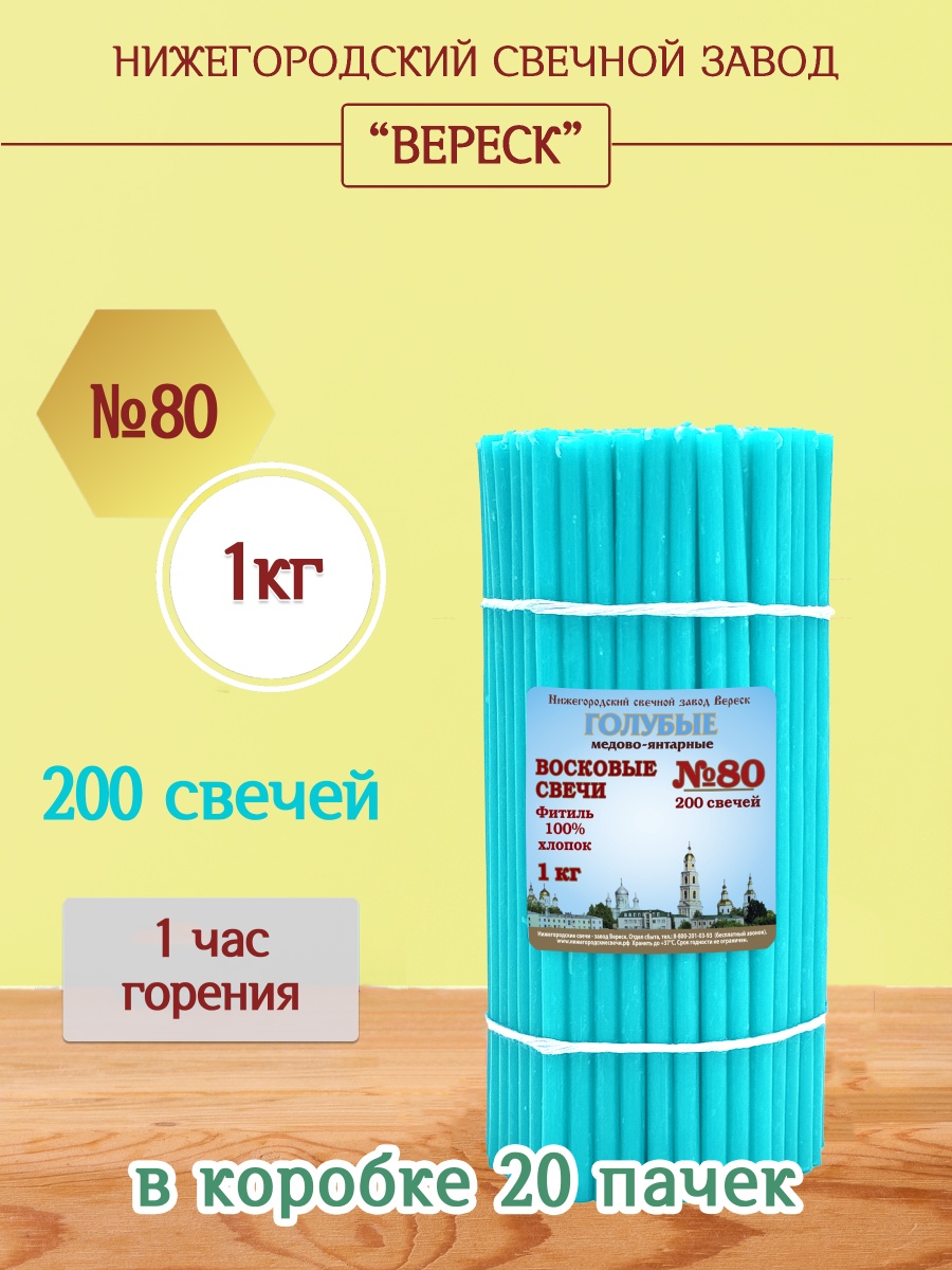 Восковые свечи ГОЛУБЫЕ пачка 1 кг № 80