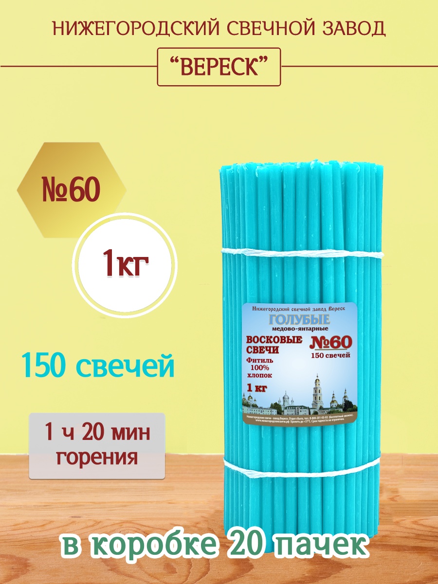 Восковые свечи ГОЛУБЫЕ пачка 1 кг № 60
